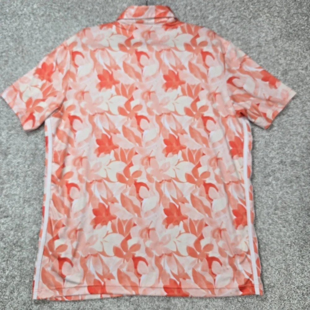 Adidas 3 Stripe Floral Performance Golf Short Sleeve Polo Mens Large orange pink